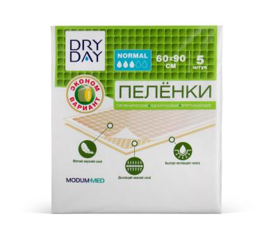 Пеленки гигиенические одноразовые впитывающие DRY DAY Normal 60см х 90см упаковка №5
