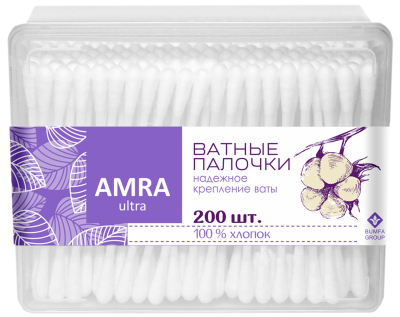 Палочки ватные  Amra прямоугольная твердая упаковка №200