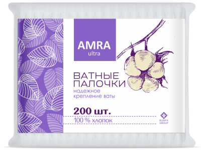 Палочки ватные косметические AMRA мягкая упаковка №200