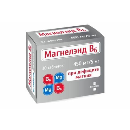 Магнелэнд В6 таблетки 450мг 5мг упаковка №30
